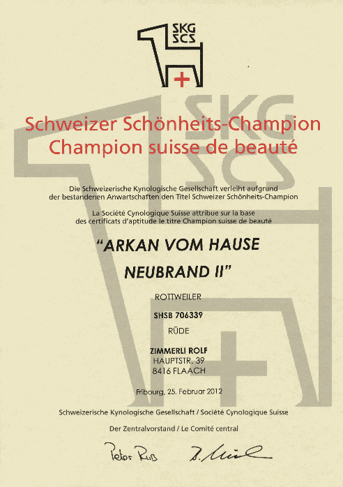 Arkan vom Hause Neubrand - Schweizer Schönheits-Champion SKG
